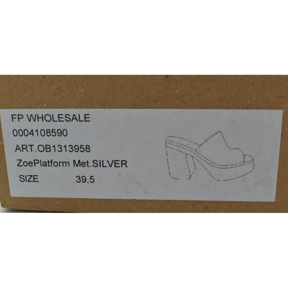 Free People EU 39.5 US 9 Zoe Platform Silver Metallic Leather Slide Sandal Shoes - Picture 13 of 13